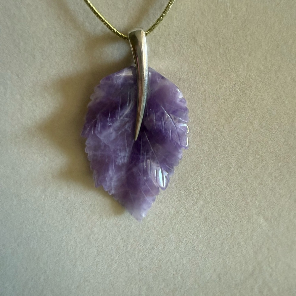 Amethyst/Sterling Silver Leaf Pendant Necklace
